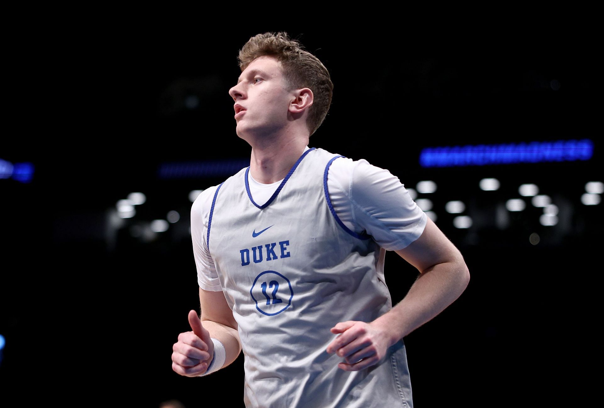 TJ Power warms up during a practice day ahead of the 2024 NCAA Men's Basketball Tournament at Barclays Center. Photo: Getty